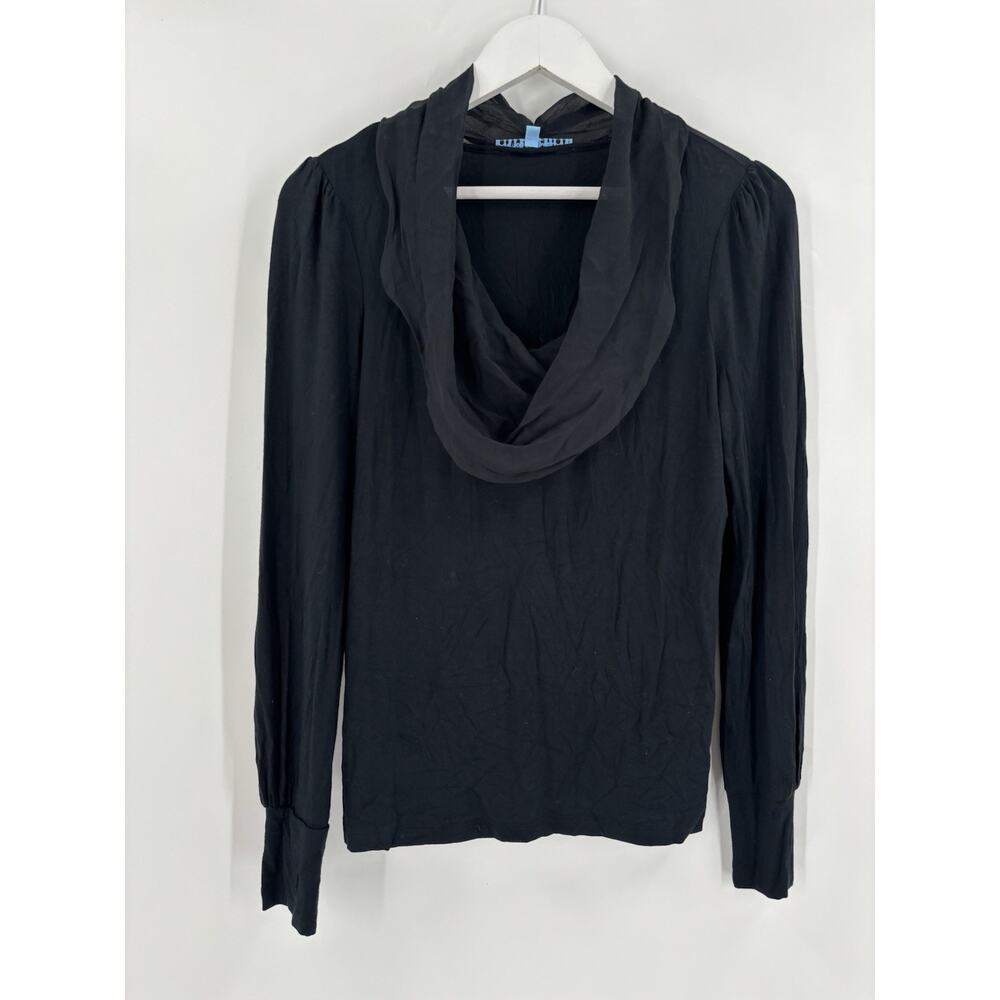 Antonio Melani Shirt Womens Small Black Cowl Neck Mesh Silk Stretch Long Sleeves